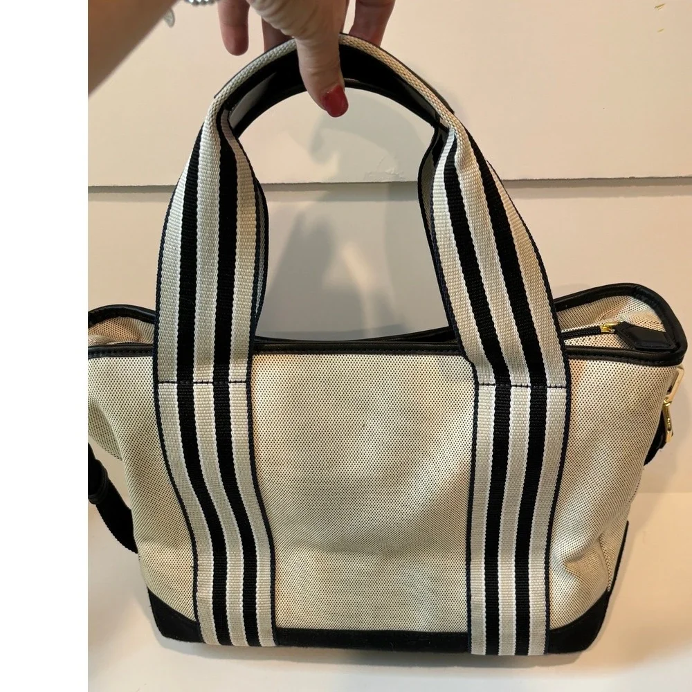Paravel Cabana Tote Cream Navy Canvas Striped Crossbody Handbag Medium